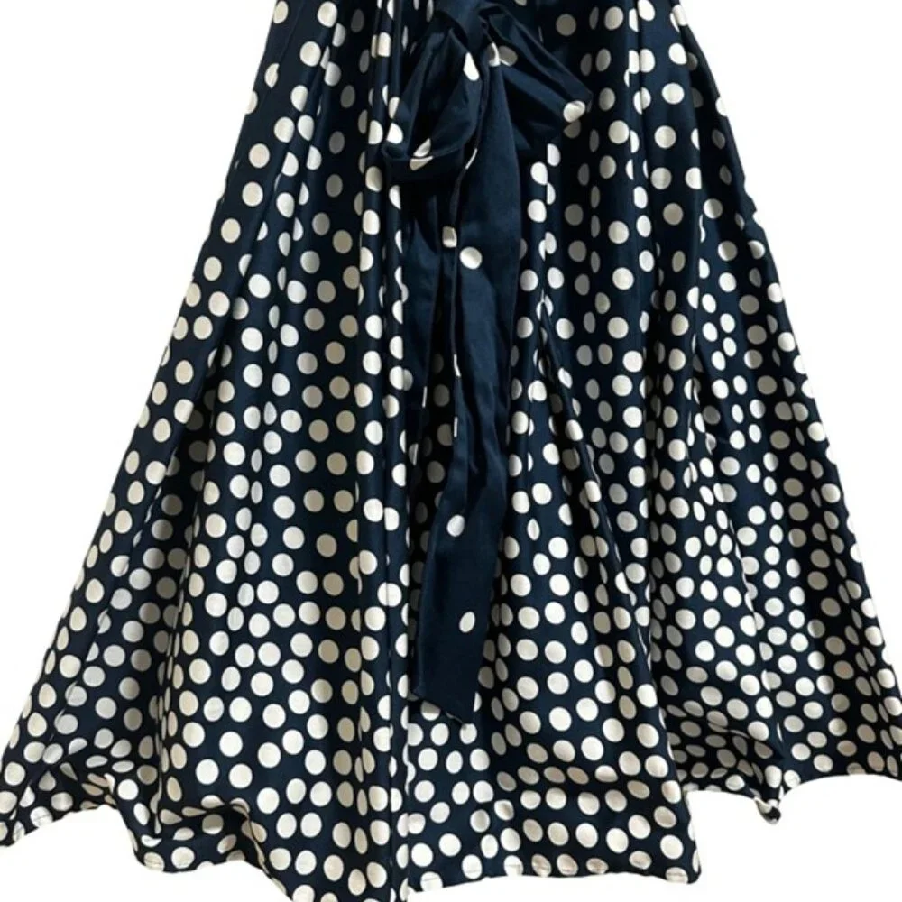 Anne Klein Navy Blue Polka Dot Faux Wrap Dress - Size 6 - Picture 4 of 9